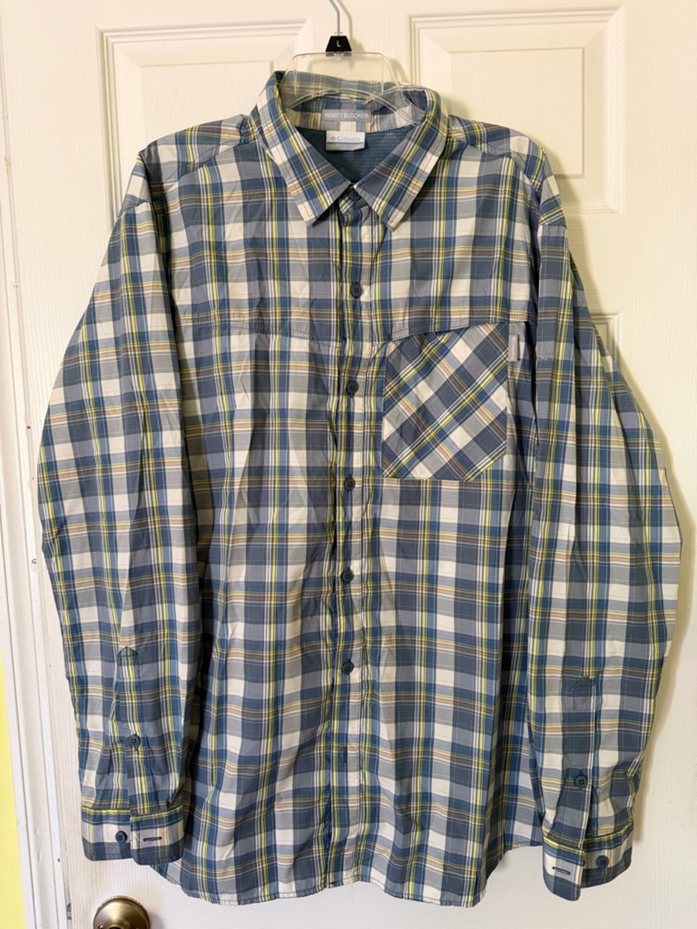 COLUMBIA Long Sleeve Plaid Lightweight Outdoor Insect Blocker Shirt, sz XL, EUC